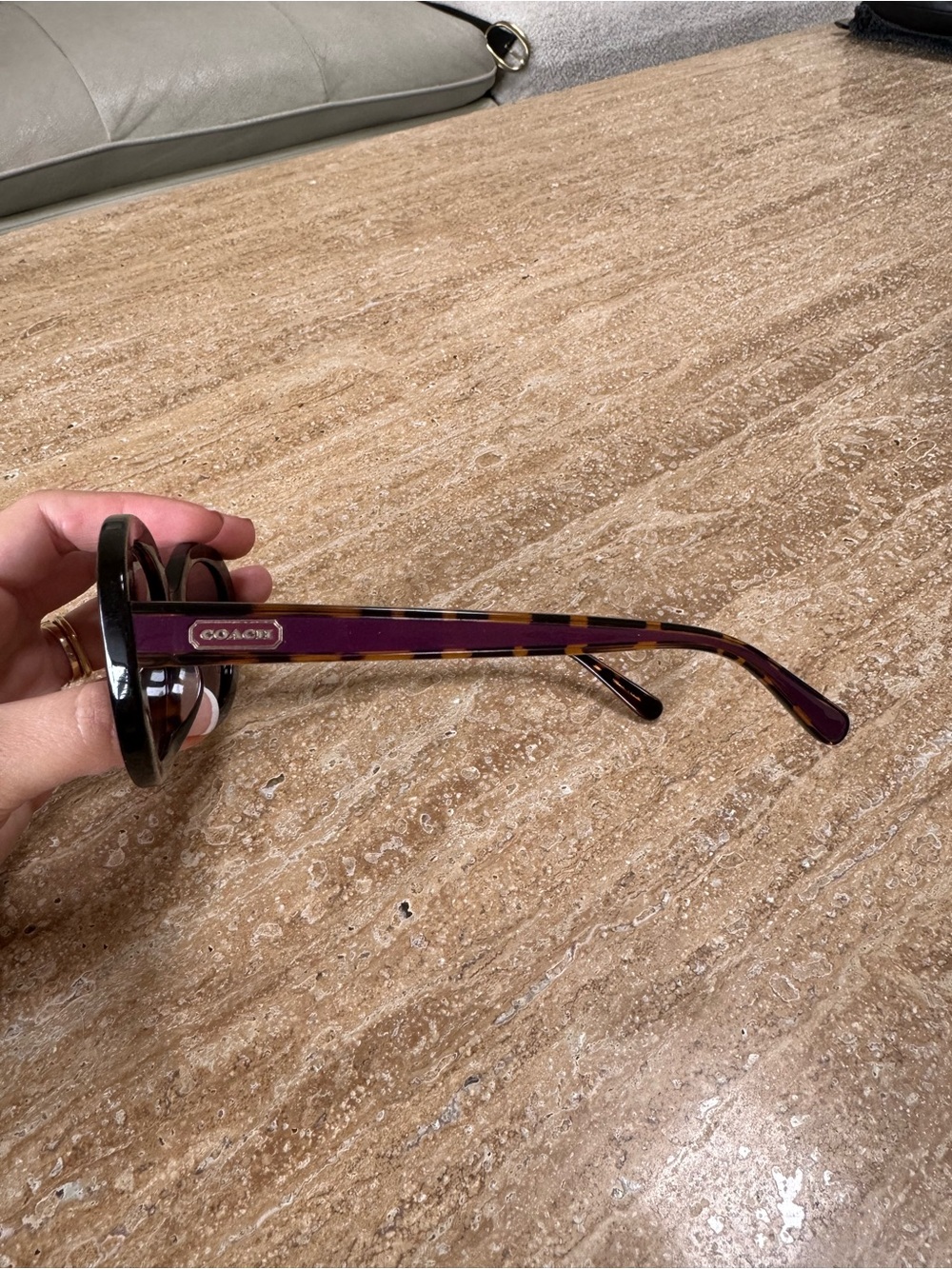 Coach Round Sunglasses with Purple and Tortoise Accents